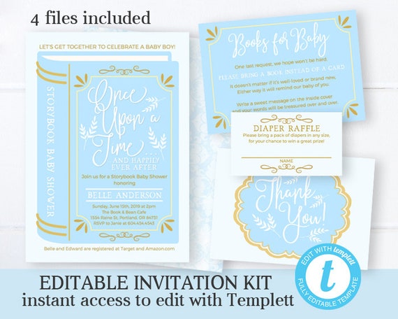 Once Upon a Time Baby Boy Shower Invitation KIT Storybook Boy Baby Shower Invitation Kit Storybook Theme Invitation for Boy INSTANT DOWNLOAD Il_570xn