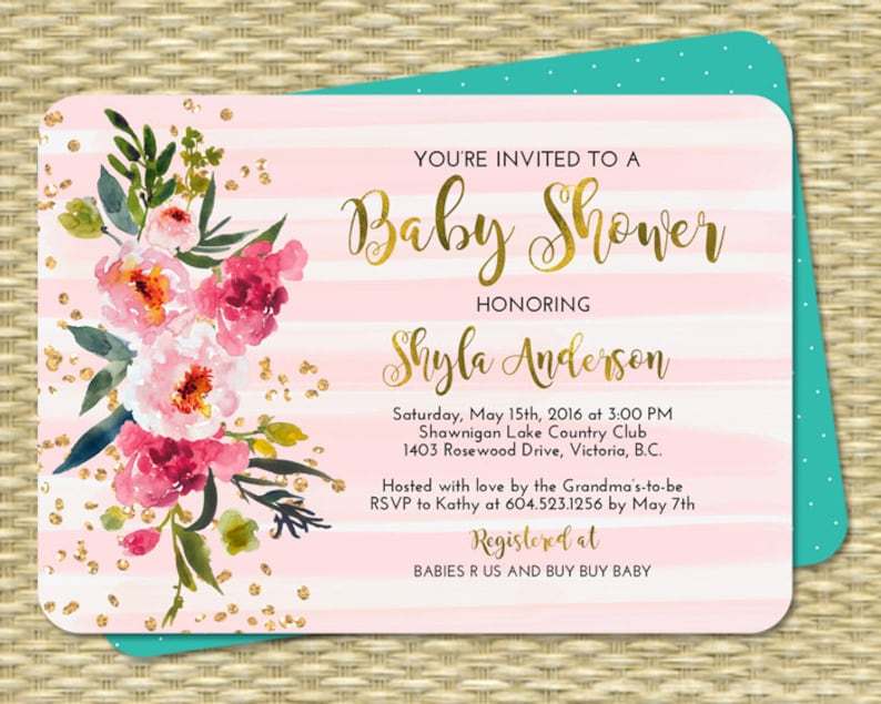 Bridal Shower Invitation, Pink and Gold Glitter, Watercolor Peonies, Bridal Brunch Invite, Printable or PRINTED Invitations image 3