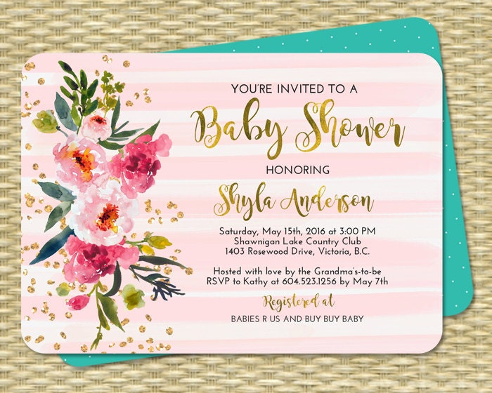 Watercolor Peony Adult Birthday Shower Invitation Gold Foil | Etsy