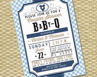 BabyQ Invitation Couples Baby Shower BBQ Baby Boy Baby Shower Sip and See Barbecue Country Western Style, ANY COLOR, Any Event