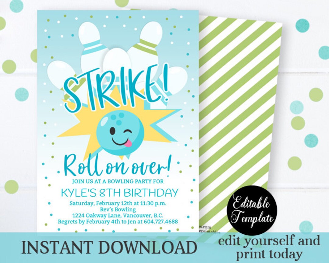 Boy Bowling Birthday Party Invitation Printable Bowling Party Invite ...