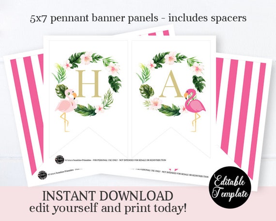 Let S Flamingle 1st Birthday Pennant Banner Printable File