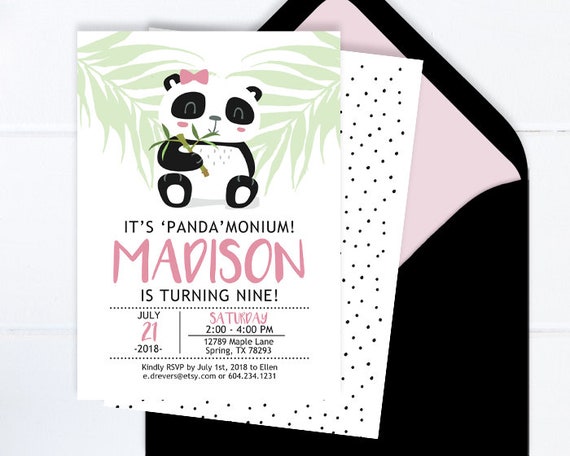 Panda Birthday Invitation, Girl Panda Party Invite, Girl Birthday Invitation, Minimalist Birthday, Black and White Panda Birthday Party Il_570xn
