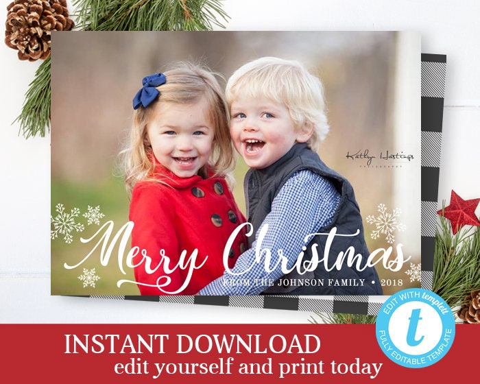 Script Merry Christmas Photo Card INSTANT DOWNLOAD Holiday | Etsy