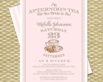 Afternoon Tea for the Bride-to-Be Bridal Shower Invitation Bridal Tea Party Vintage Teacup Blush Pink Gold - Any Colors, ANY EVENT