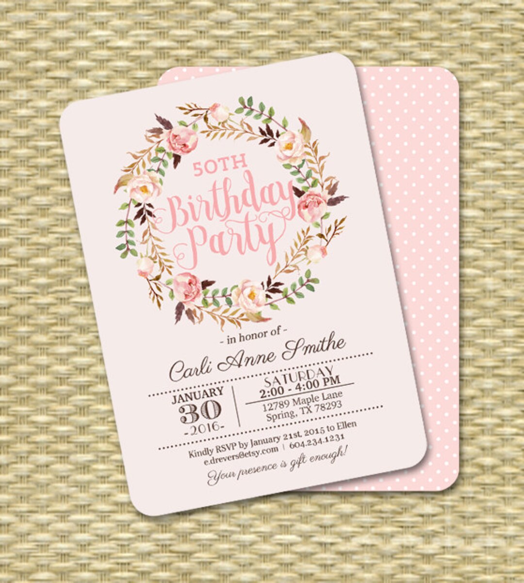 Printable Adult Birthday Invitation Watercolor Floral Birthday Invite ...