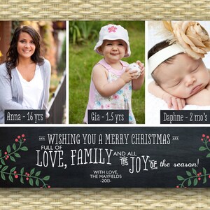 Christmas Photo Card - Customized, DIY Printable, Holiday - Chalkboard 3 Photo LS