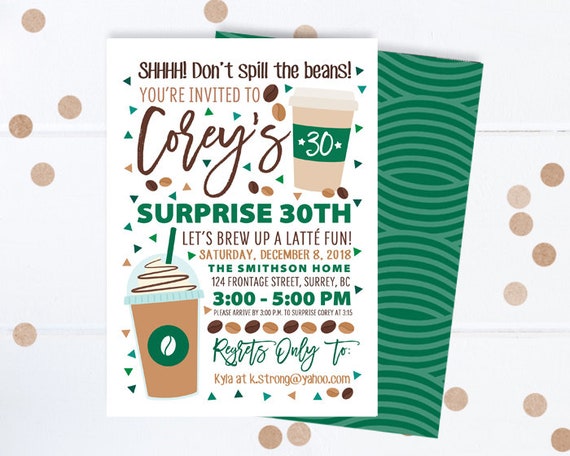 Coffee Lover Birthday Invitation Coffee Shop Birthday Surprise 30th Birthday Invite Coffee Theme Printable Invitation or Printed Invitations Il_570xn