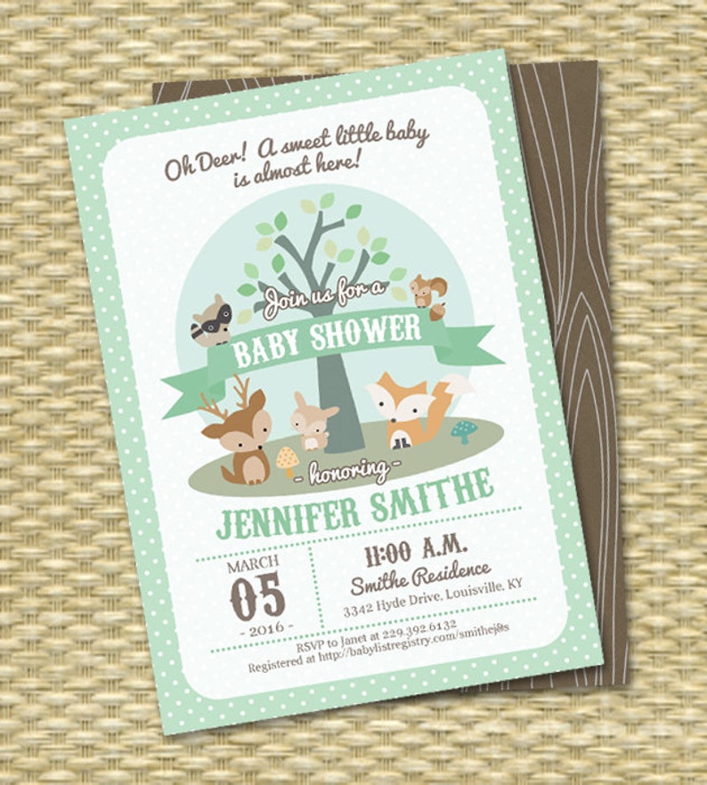 Woodland Baby Girl Shower Invitation Pink Woodland Animals Baby Shower Invite Printable Printed Invitations Oh Deer Sweet Baby Girl is Here image 3