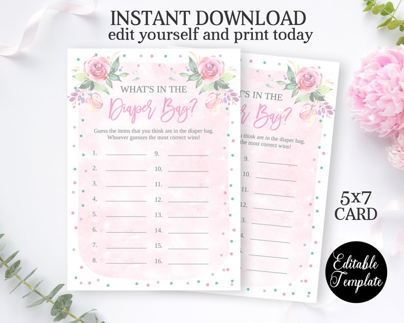 Printable What's in the Diaper Bag Game Pink Floral Baby Etsy