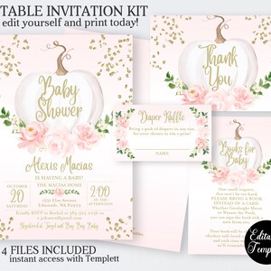 EDITABLE Fall Baby Girl Shower Invitation Pink Floral White - Etsy