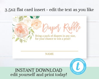 Oh Baby Peach Floral Baby Shower Diaper Raffle Card Gender Neutral Baby Shower Diaper Raffle Ticket Instant Download Printable Editable File