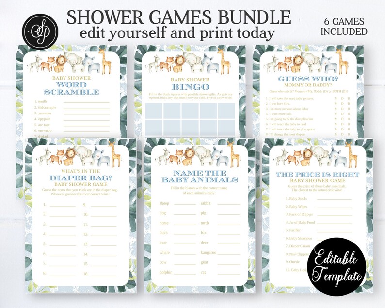 Happy Jungle Gift Bingo 10 Pack 8.5/" x 6/" Baby Shower First Games