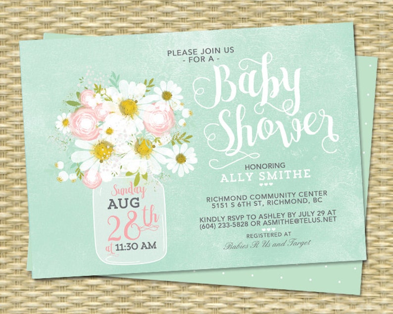 Rustic Baby Shower Invitation Girl Baby Shower Invite Mason Etsy