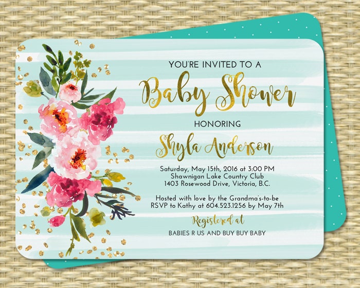 Watercolor Peony Adult Birthday Shower Invitation Gold Foil | Etsy