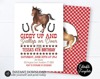 Horse Birthday Invitation For Boy, Red Horse Birthday Invitations, Horse Theme Birthday Party Invitations, Cowboy Party Invitation SP0069