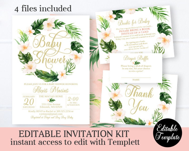 Hawaiian Baby Girl Shower Invitation, Tropical Girl Baby Shower Invite, Luau Baby Shower, Pink Tropical Floral, Printable Invitation SP0023 image 10