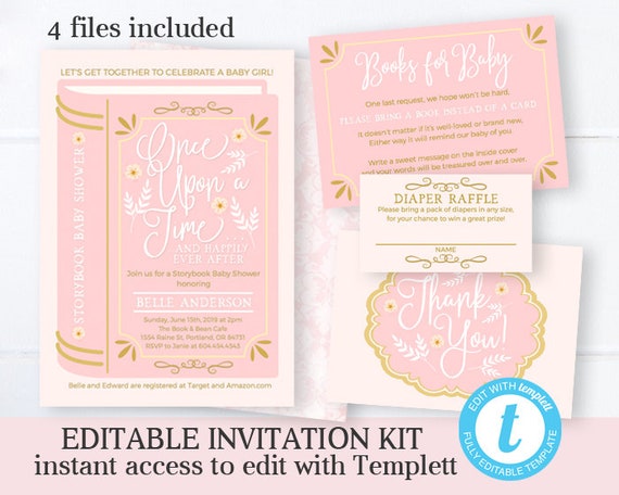 Once Upon a Time Baby Shower Invitation KIT Baby Girl Shower Invitation Kit Baby Shower Kit for Girl INSTANT DOWNLOAD Editable Template Il_570xn