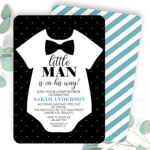 Bow Tie Baby Shower Invite Little Man Baby Shower Invitation Little Man Invitation Baby Boy Bow Tie Invitation Black and Aqua ANY EVENT image 3
