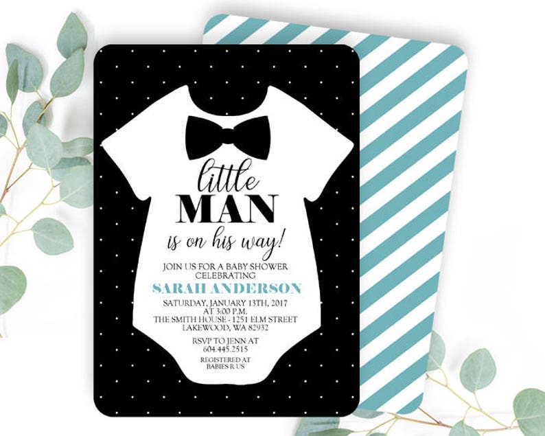 Bow Tie Baby Shower Invite Little Man Baby Shower Invitation Little Man Invitation Baby Boy Bow Tie Invitation Black and Aqua ANY EVENT image 3