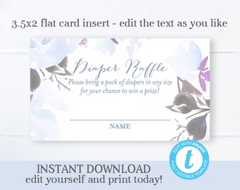 Floral Boho Baby BOY Shower Diaper Raffle Card Baby Shower Diaper Raffle Ticket Watercolor Floral Instant Download Printable Editable File