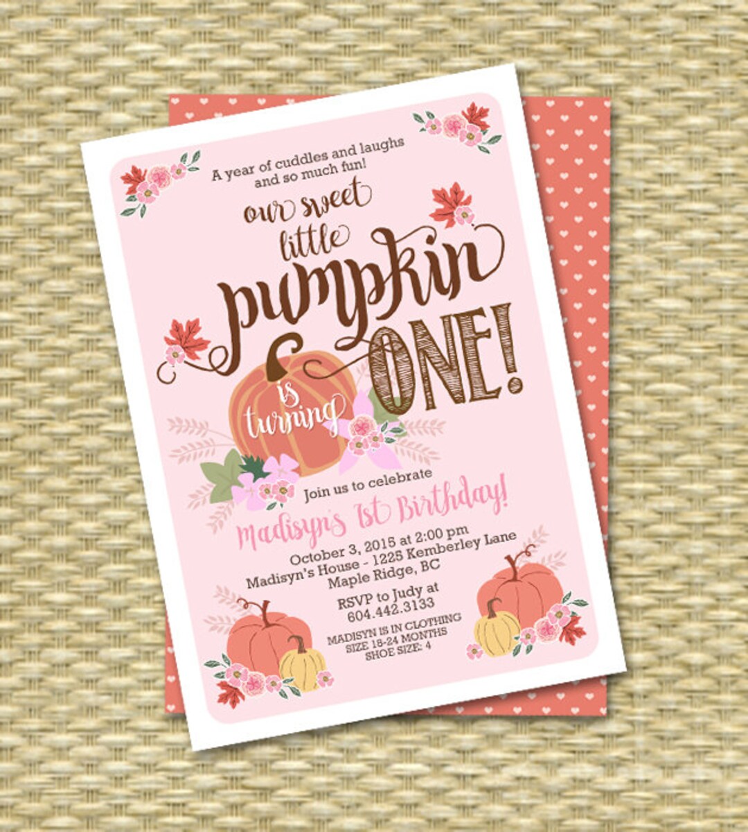 Little Pumpkin Birthday Invitation First Birthday Invitation Pumpkin