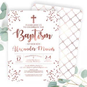 Rose Gold and Aqua Blue Baptism Invitation Baby Boy Baptism Invite Baby Boy Christening Invitation Name Day ANY EVENT Any Colors image 3