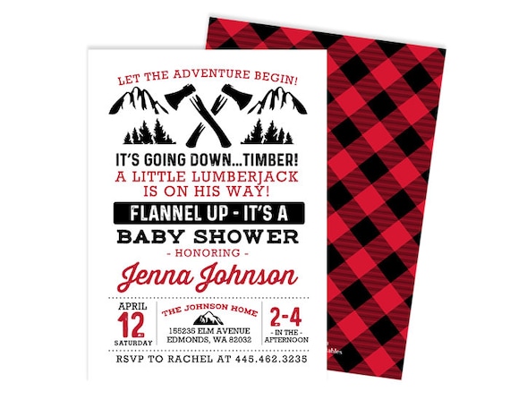Lumberjack Baby Shower Invitation Buffalo Plaid Baby Shower Invitation Rustic Baby Shower Invitation - Printable or Printed Invites Il_570xn