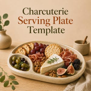 Charcuterie Serving Plate Pottery Template PDF | Ceramic Cheese Board Pattern | Slab Pottery Serving Tray | Clay Plate | Instant Download