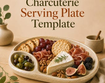 Charcuterie Serving Plate Pottery Template PDF | Ceramic Cheese Board Pattern | Slab Pottery Serving Tray | Clay Plate | Instant Download