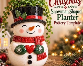 Christmas Snowman Shaped Planter Pottery Template | Ceramic Snowman Planter Pattern | Holiday Slab Clay Template | Printable PDF