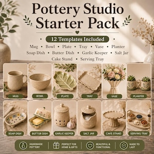 Complete Pottery Templates Bundle | 12 Slab Building Ceramic Templates | Mug, Bowl, Plate, Vase, Planter & Kitchen Essentials PDF