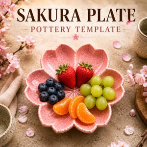 Sakura bordpatroon | Keramiek bord met kersenbloesemmotief | Serveerschaalpatroon met plaattechniek | Japans aardewerk PDF