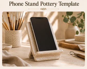 Szablon stojaka na telefon w formacie PDF | Minimalistyczny wzór stojaka na telefon | Ceramiczna podstawka pod telefon w formie płytki | Ręczne formowanie z gliny | Natychmiastowe pobranie