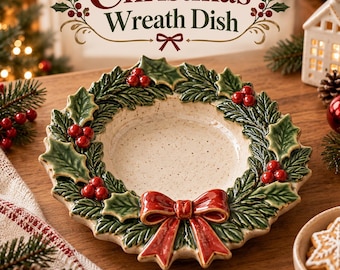 Christmas Wreath Dish Pottery Template | Ceramic Holiday Dish Pattern | Slab Clay Template | Printable PDF | Instant Download