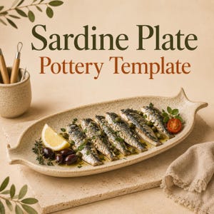 Sardine Plate Pottery Template PDF | Ceramic Fish Plate Pattern | Seafood Serving Dish | Slab Pottery Template | Instant Download