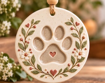 Pet Paw Memorial Ornament Pottery Template PDF | Pet Memorial Clay Ornament | Paw Print Keepsake | Slab Pottery | Instant Download