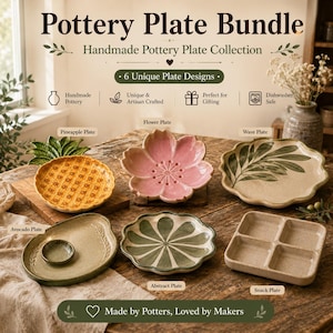 Pottery Plate Templates Bundle | Pineapple, Sakura, Wave, Abstract, Snake Plate & Avocado Plates | 6 Slab Building PDF Templates Download