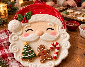 Santa Cookies Plate Pottery Template PDF | Christmas Ceramic Plate Pattern | Santa Cookie Tray | Slab Pottery Template | Instant Download