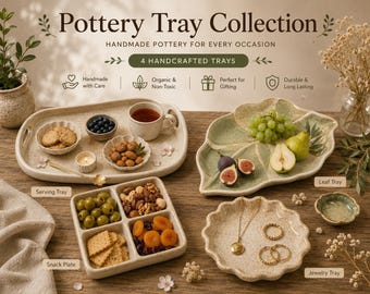 Pottery Tray Templates Bundle | Serving Tray, Leaf Tray, Snack Plate & Jewelry Tray | 4 Slab Building PDF Templates | Instant Download