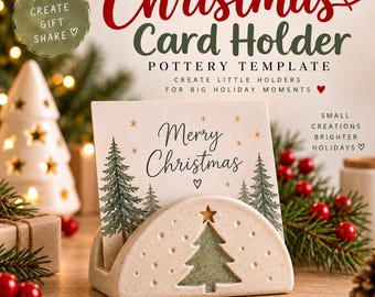 Christmas Card Holder Pottery Template | Ceramic Card Stand Pattern | Holiday Slab Clay Template | Printable PDF | Instant Download