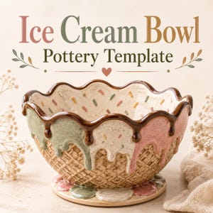 Ice Cream Bowl Pottery Template | Slab Pottery Template PDF | Ceramic Dessert Bowl Pattern | Clay Handbuilding Template | Digital Download