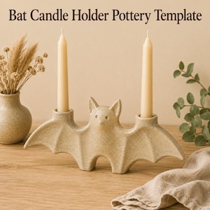 Bat Candle Holder Pottery Template PDF | Double Candle Holder Pattern | Halloween Pottery Decor | Slab Clay Template | Instant Download