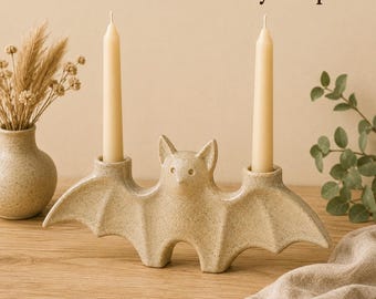 Bat Candle Holder Pottery Template PDF | Double Candle Holder Pattern | Halloween Pottery Decor | Slab Clay Template | Instant Download