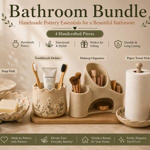 Bathroom Collections Pottery Templates Bundle | Toothbrush Holder, Soap Dish, Makeup Organizer, Paper Towel Holder Printable Clay Pattern