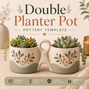 Double Planter Pottery Template | Slab Pottery Template PDF | Ceramic Succulent Pot Pattern | Handbuilding Template | Digital Download
