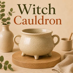 Witch Cauldron Pottery Template PDF | Halloween Ceramic Cauldron Pattern | Gothic Slab Pottery | Clay Hand building | Instant Download