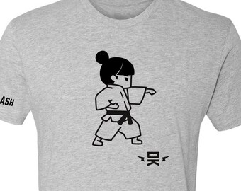 Girls Karate Punch Grey Shirt - Unisex Adult Size - Distant Klash