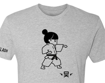 Girls Karate Punch Grey Shirt - Unisex Adult Size - Distant Klash