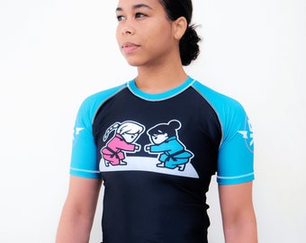 BJJ - Girls Fistbump Adult Short Sleeve Rashguard - Teal, Pink | Grappling MMA | Jiu Jitsu